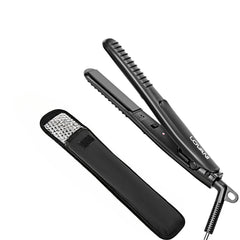 LOVANI mini flat iron—nano titanium plates close-up for smooth heat transfer.
