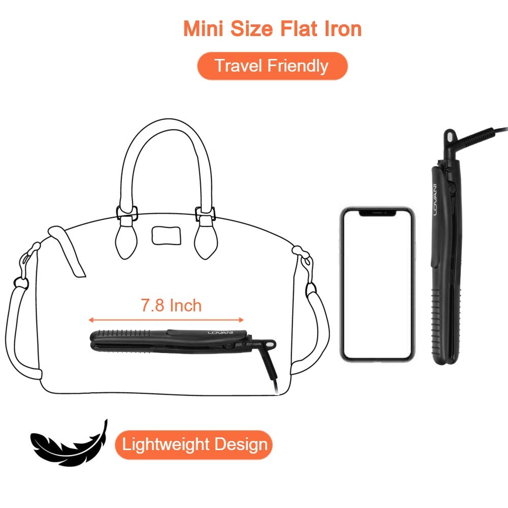 LOVANI mini flat iron heat-resistant travel bag included.