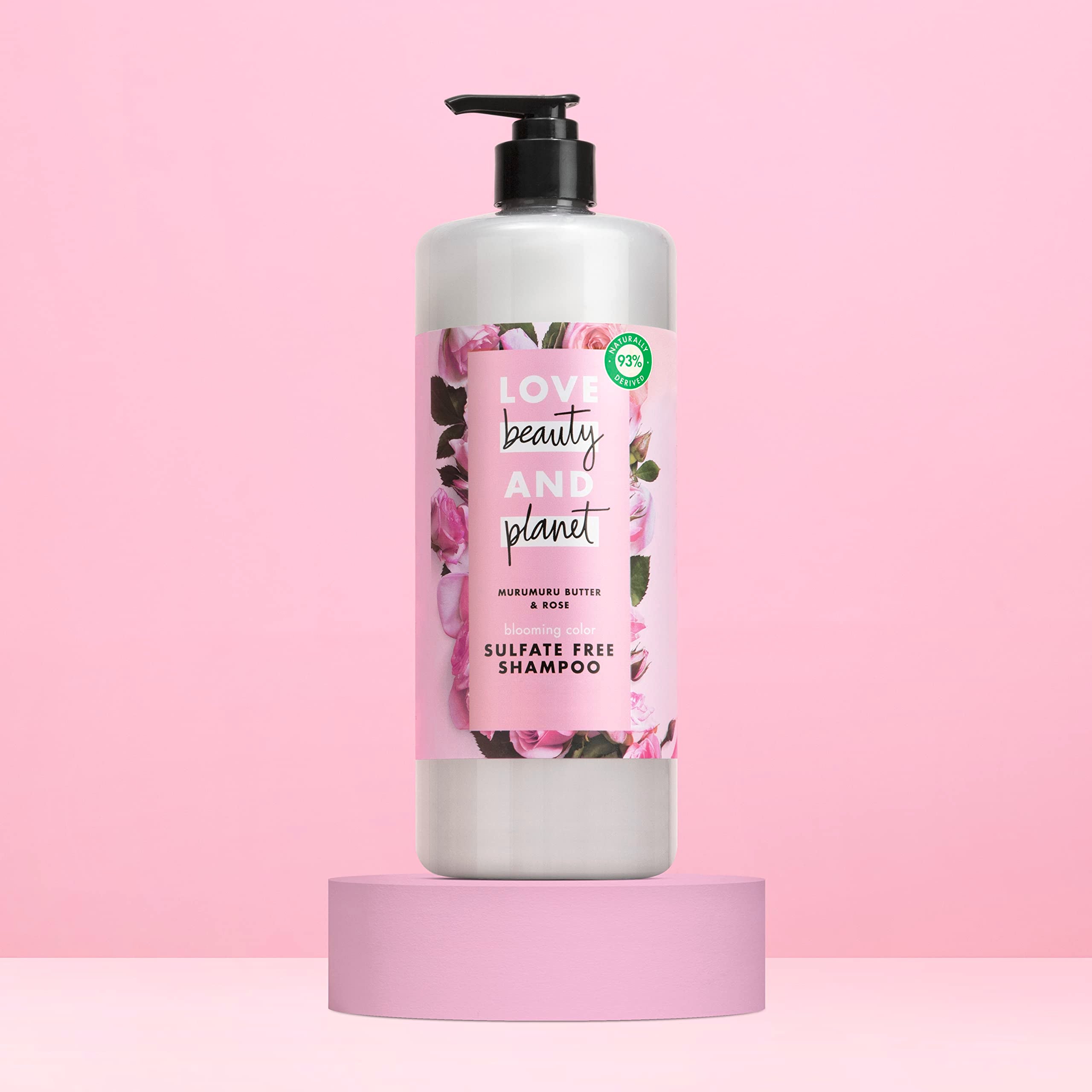 Love Beauty and Planet Blooming Color Shampoo eco-packaging emphasizing recycled bottle