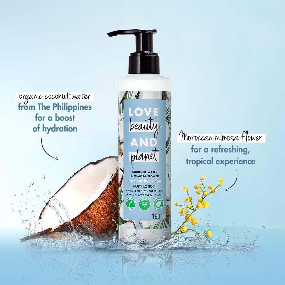 Love Beauty And Planet coconut water shot showcases refreshing, fast-absorbing moisture