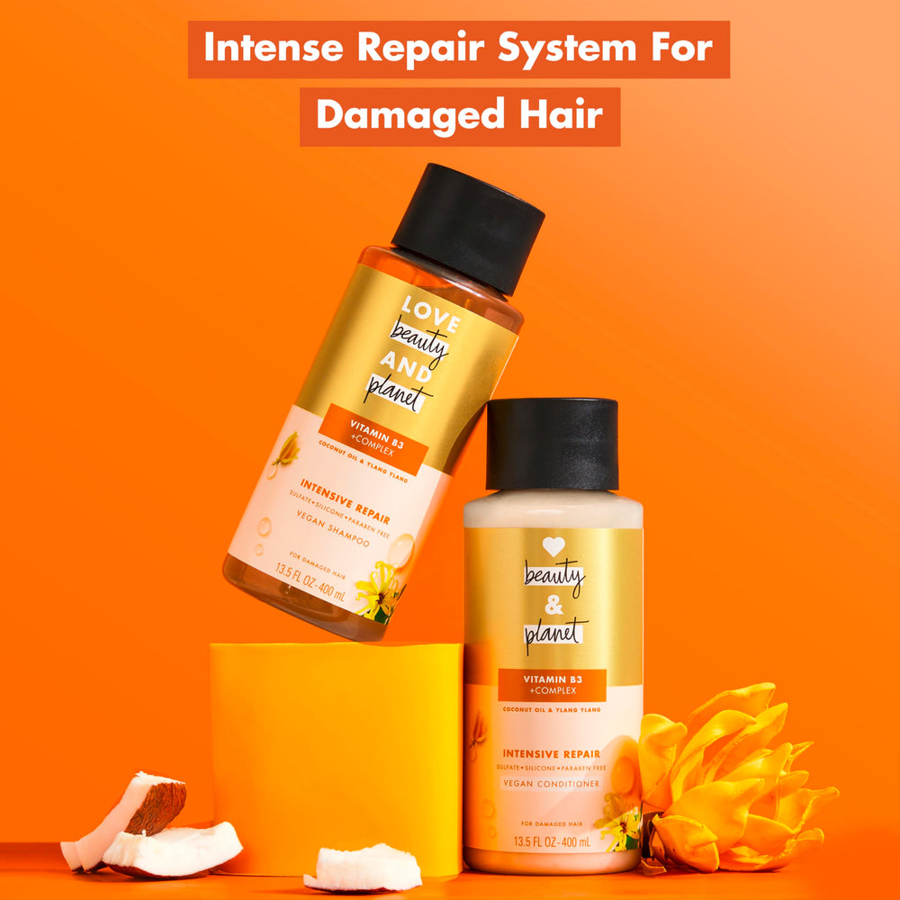 Love Beauty and Planet conditioner on hair strands after shower