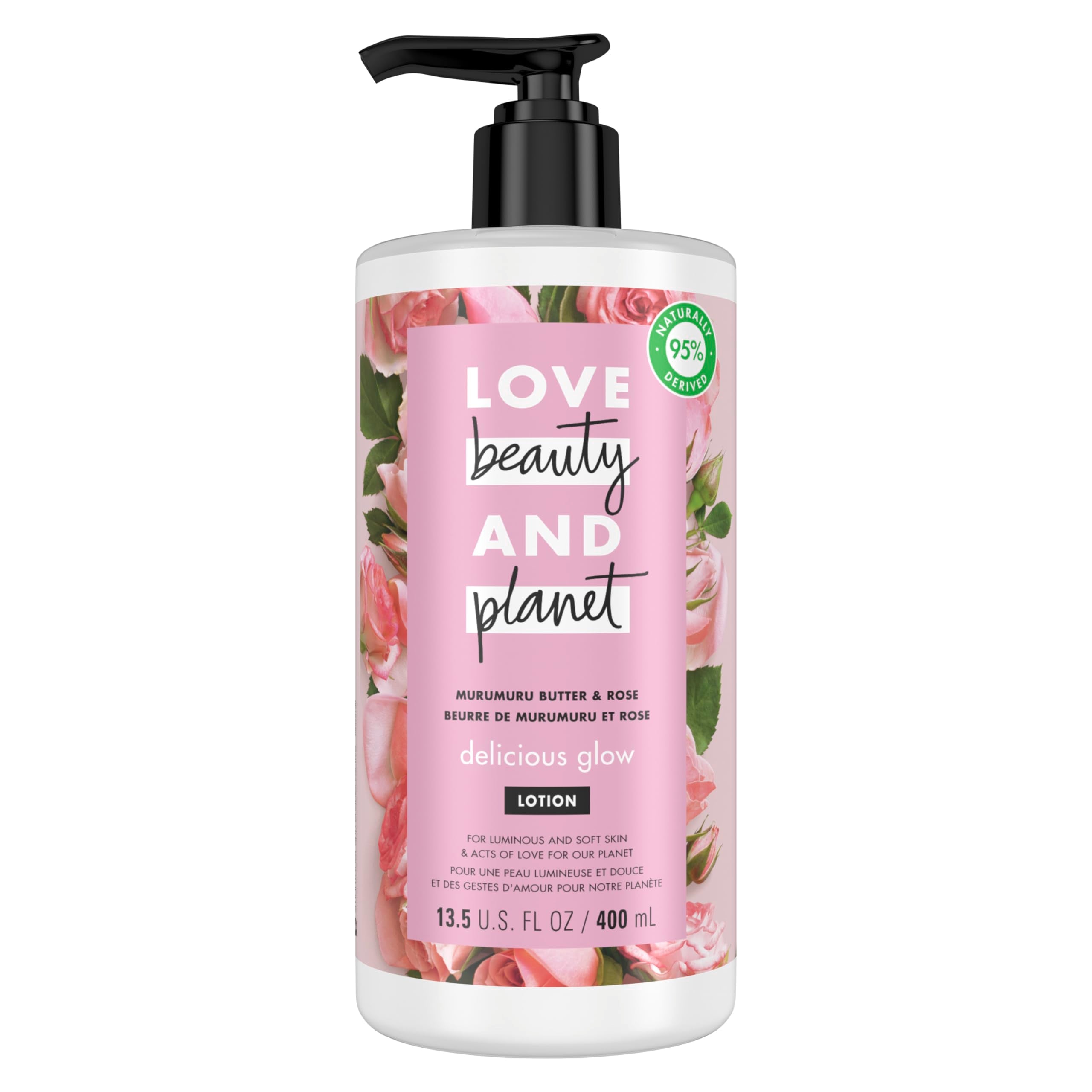 Love Beauty and Planet Delicious Glow bottle pour for quick daily moisture.