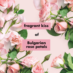 Love Beauty and Planet Delicious Glow rose petals closeup with Bulgarian fragrance for gentle luxury.