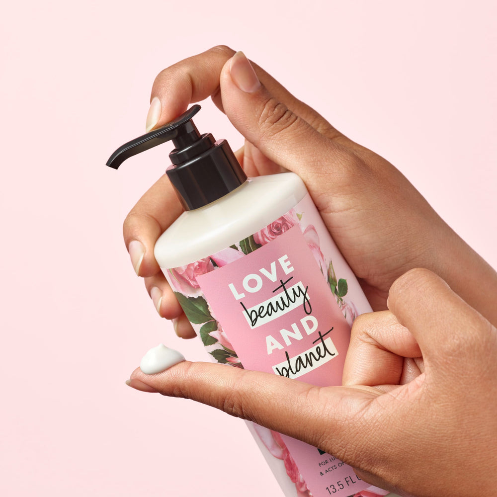 Love Beauty and Planet Delicious Glow on skin demonstrates quick absorption and lasting softness.
