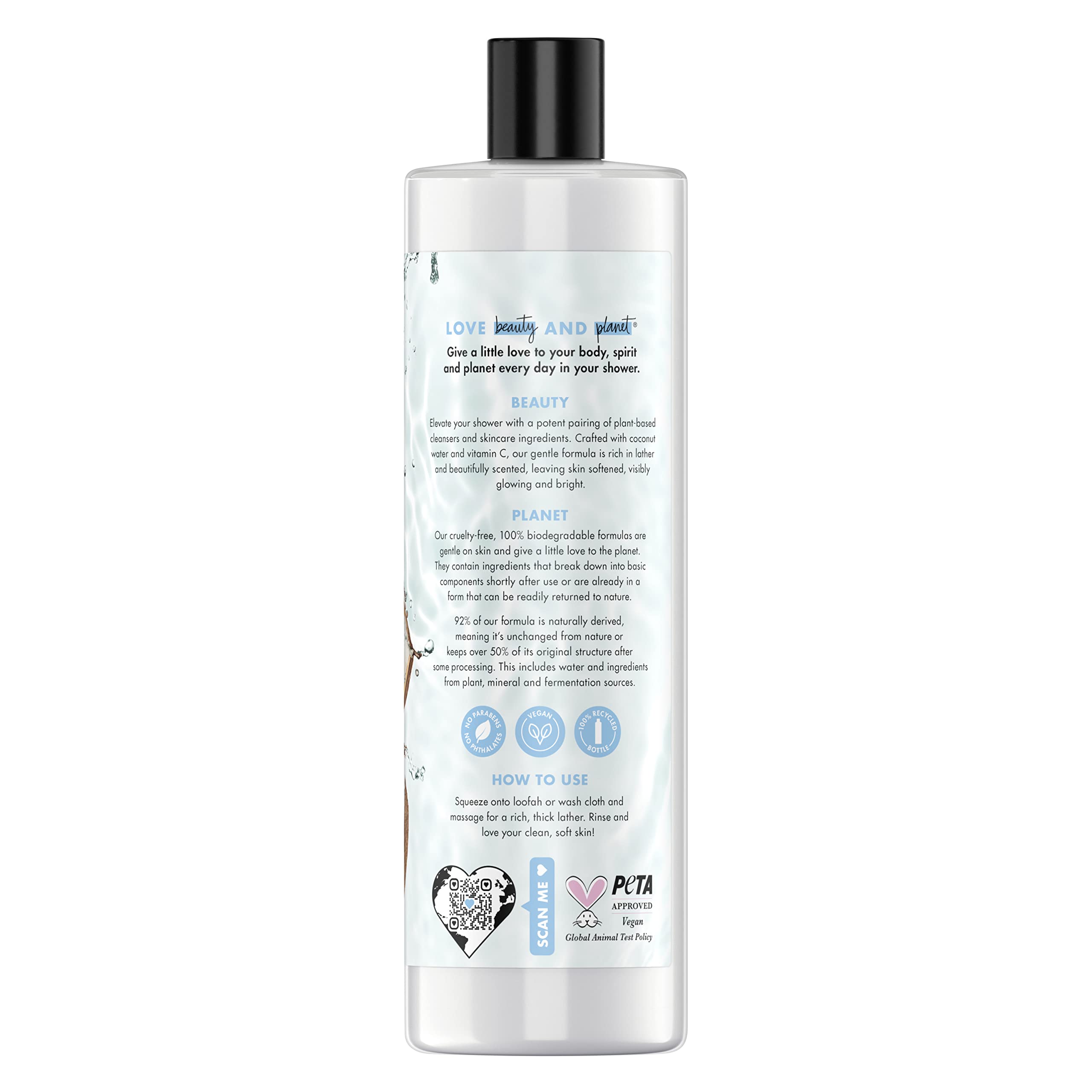 Love Beauty and Planet plant-based body wash lather for softening and brightening skin