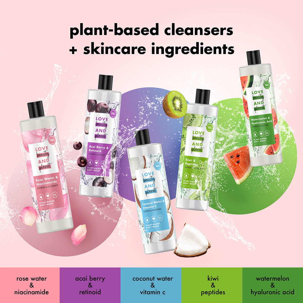 Love Beauty and Planet rose-scent closeup captures creamy lather and floral fragrance