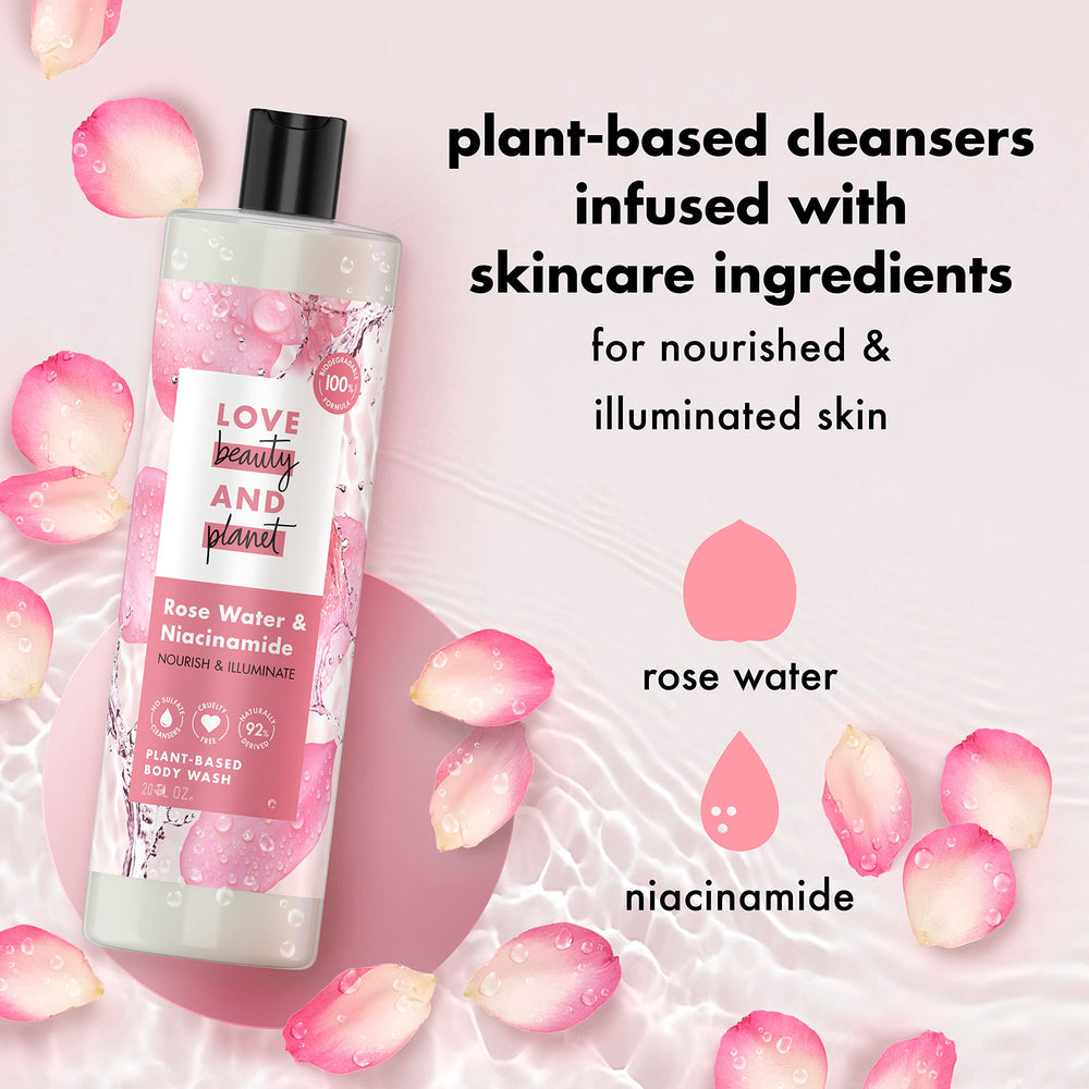 Love Beauty and Planet rose water aroma in shower scene conveys spa-like scent