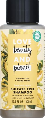 Love Beauty and Planet shampoo bottle back label highlights sulfate- and parabens-free formula.