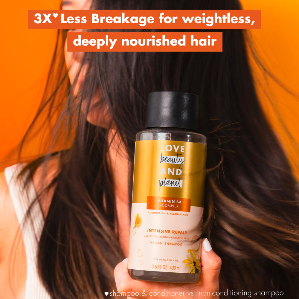 Love Beauty and Planet shampoo in shower demonstrates easy daily use and rinse.