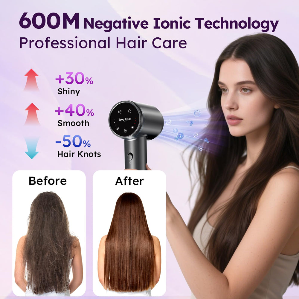 Love Best Hair Dryer touchscreen display enables precise control during styling