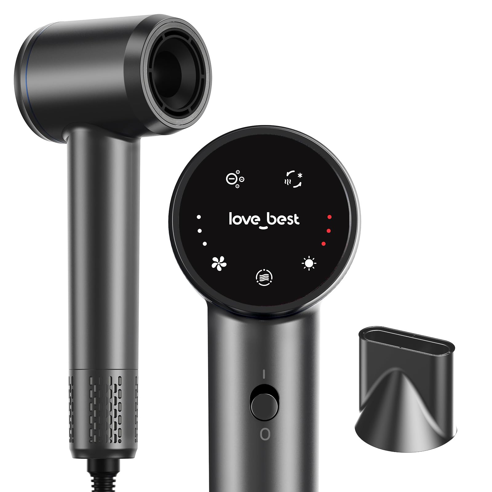 Love Best Hair Dryer front view showing compact design for quick styling