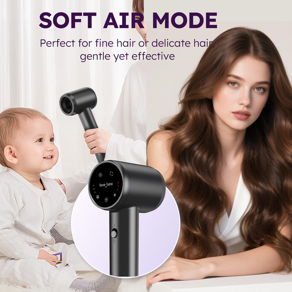 Love Best Hair Dryer soft wind mode offers gentle drying for kids and pets