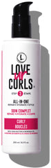 Love Ur Curls All in One Curl Cream Styler bottle front demonstrates defined, frizz-free curls.