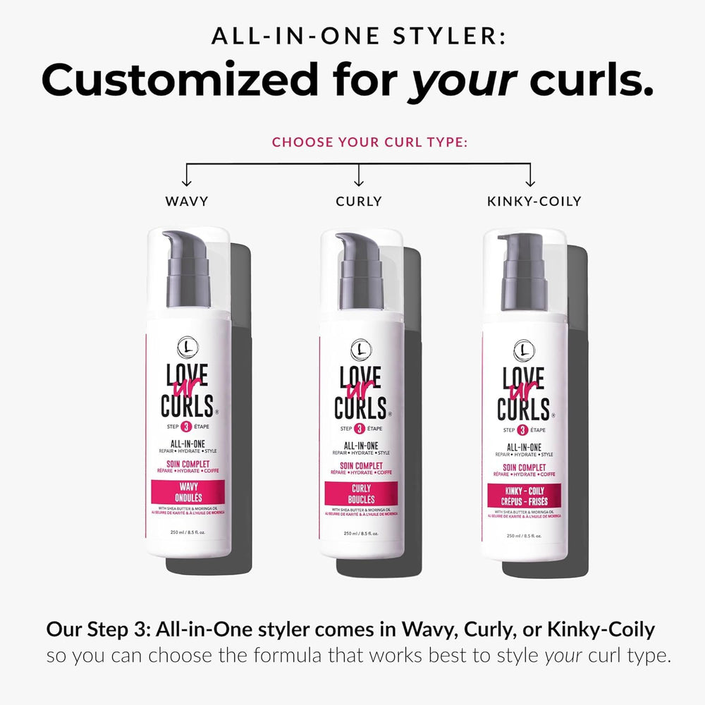Love Ur Curls bottle with cream dispensing for easy styling.