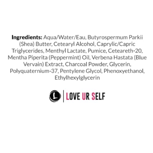 Love Ur Curls Exfoliating Scalp Scrub close up showing peppermint oil for cooling relief.