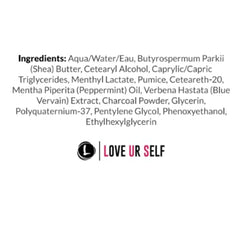 Love Ur Curls Exfoliating Scalp Scrub close up showing peppermint oil for cooling relief.