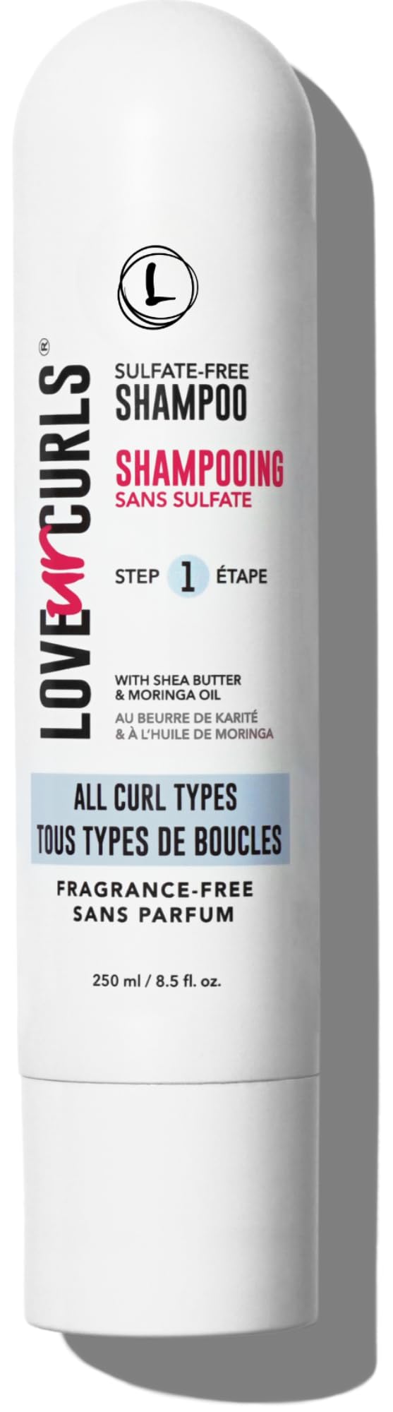 Love Ur Curls fragrance-free shampoo bottle aids gentle scalp and curl cleanse