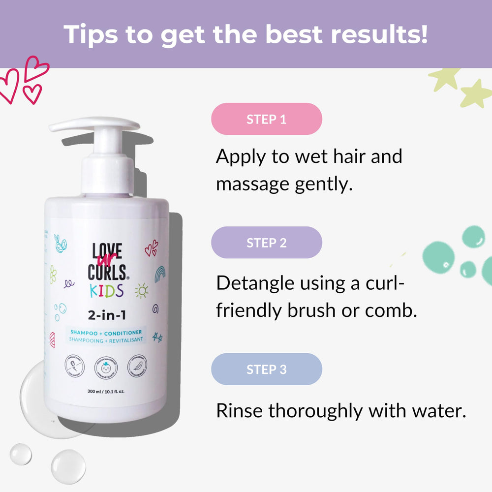 Love Ur Curls Kids LUCK 2in1 after-wash hair feels soft and detangled.