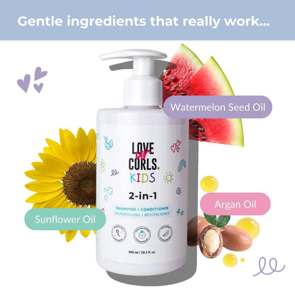 Love Ur Curls Kids LUCK 2in1 sunflower seed oil smooths curls for easy manageability.