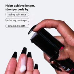 Love Ur Curls Split End Mender application close-up, showing smooth, frizz control in action.