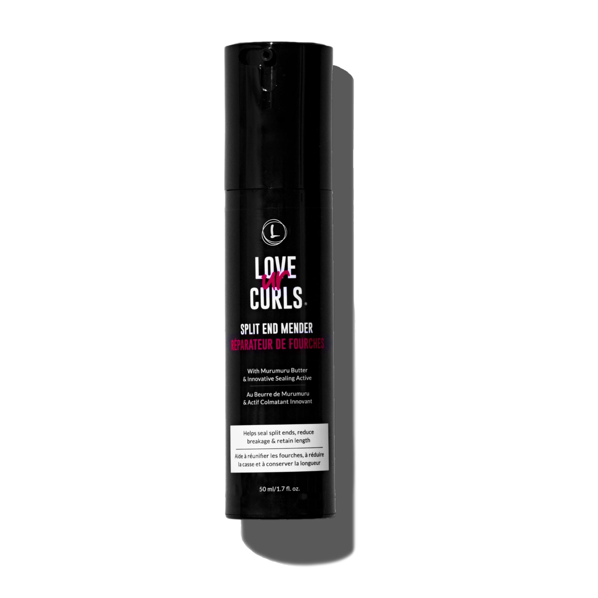 Love Ur Curls Split End Mender bottle, providing nourishing protection for dry, damaged curls.