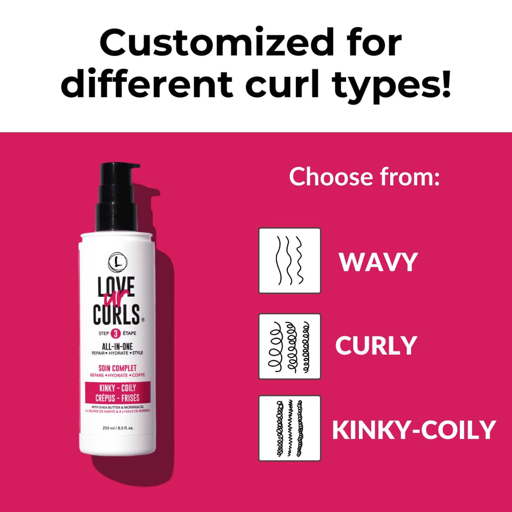 Love Ur Curls Ultra-Hydrating Conditioner bottle for detangling with frizz-free shine.