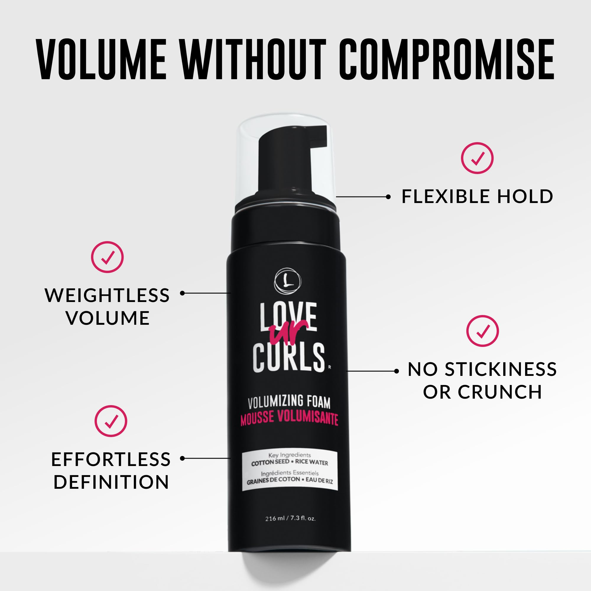 Love Ur Curls Volumizing Foam curls-define image shows root lift and bouncy texture