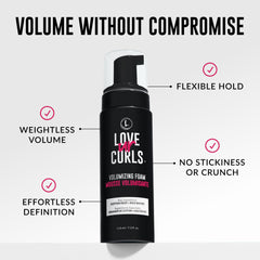 Love Ur Curls Volumizing Foam curls-define image shows root lift and bouncy texture