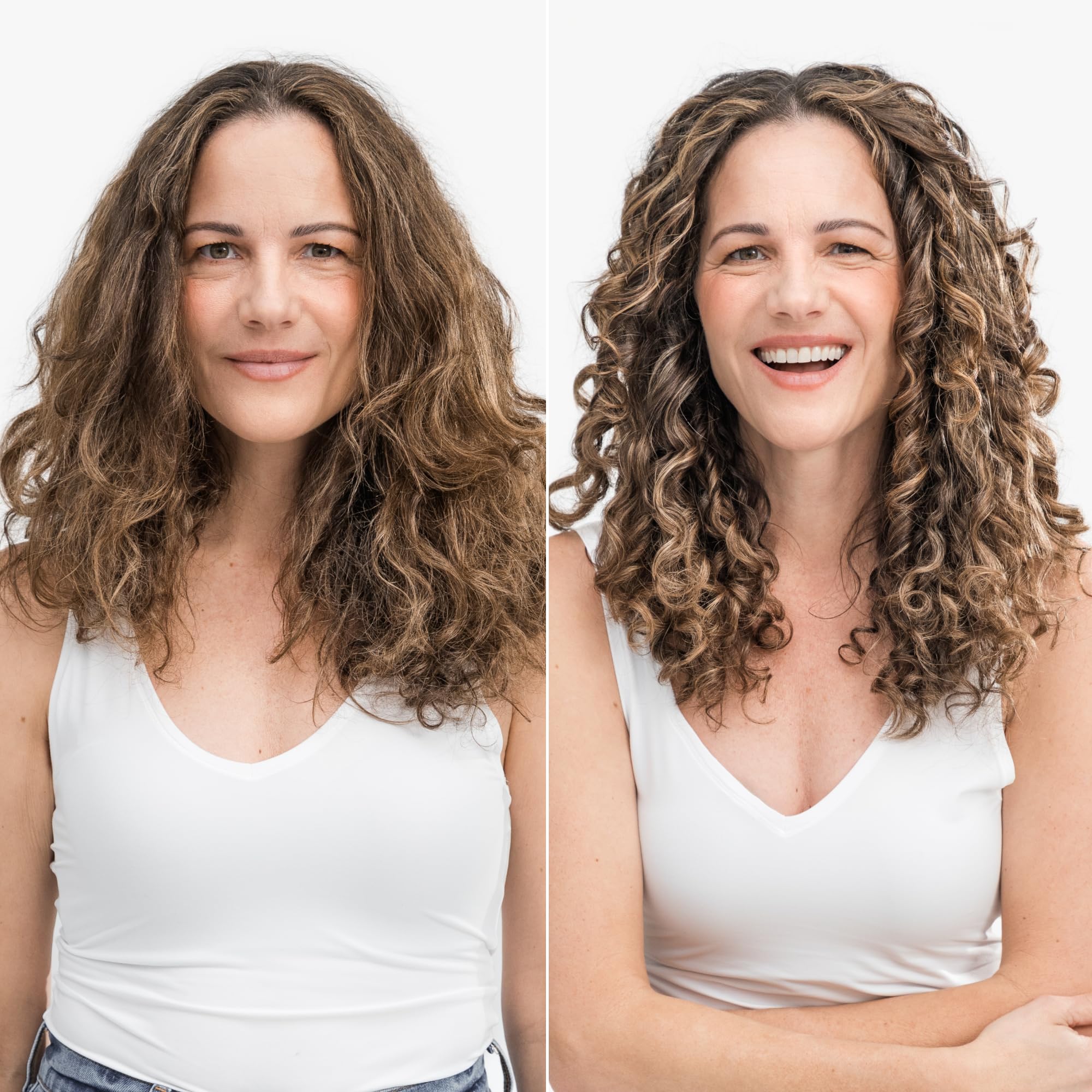 Love Ur Curls Volumizing Foam soft-hold image shows movement and definition