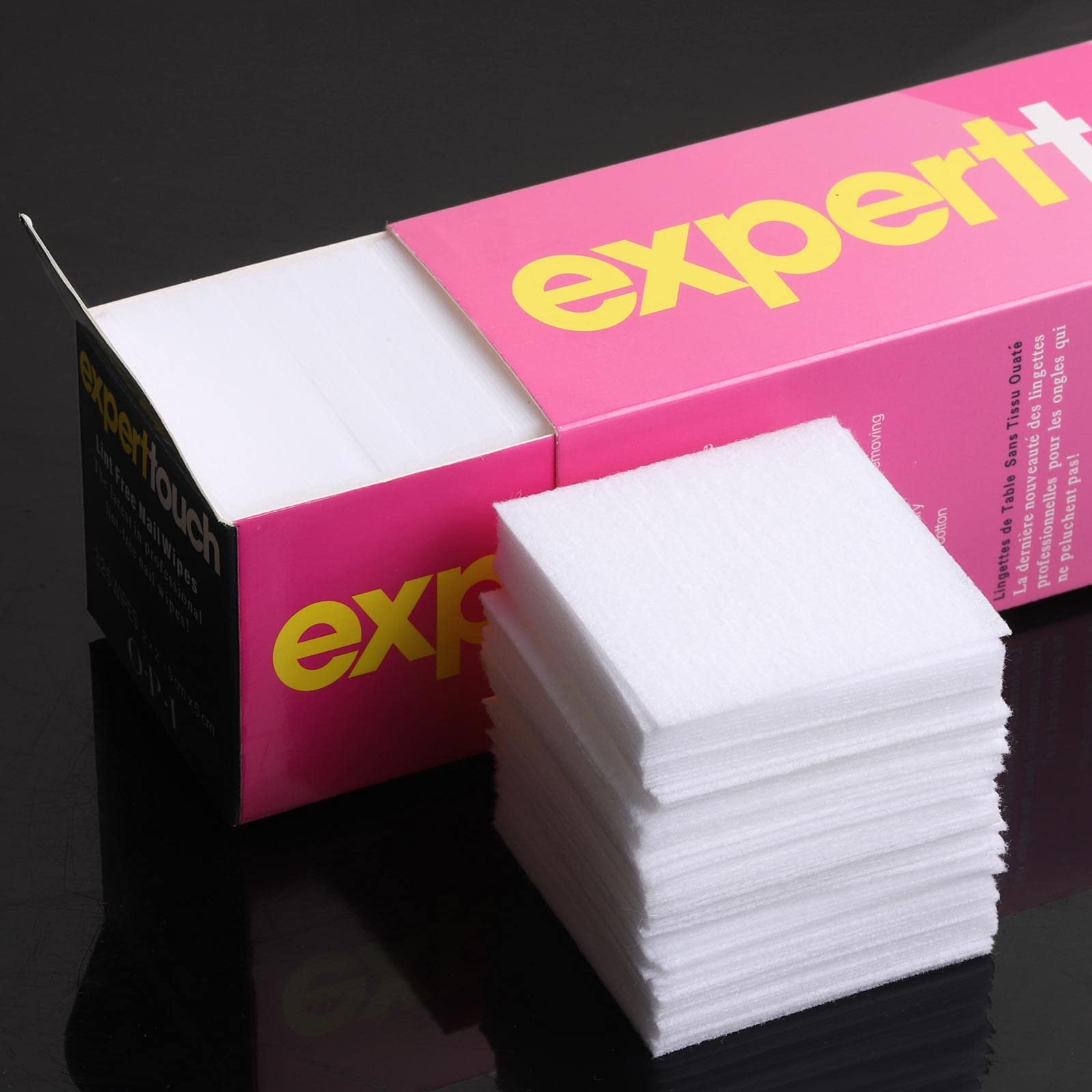 LoveBB lint free nail wipes open to show convenient pad packaging.