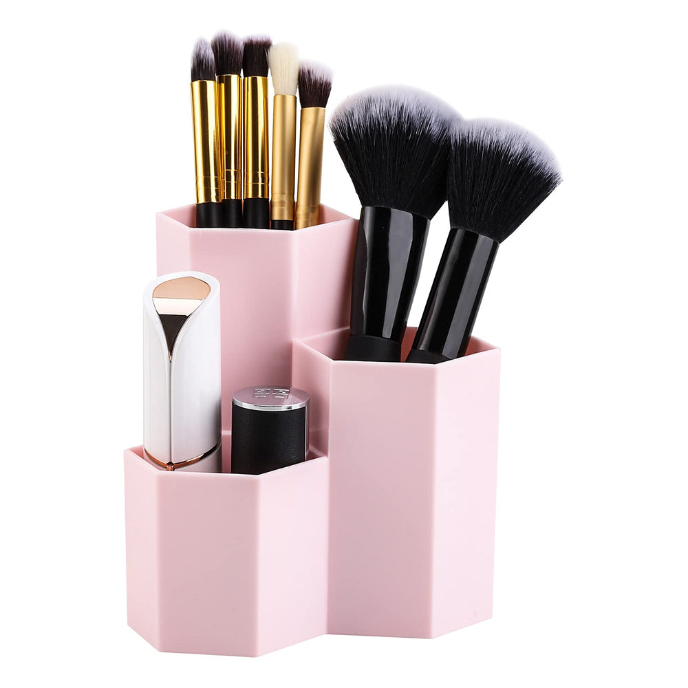 LoveBB makeup brush holder 3-slot side view shows varied slot heights for short brushes.