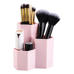 LoveBB makeup brush holder 3-slot side view shows varied slot heights for short brushes.