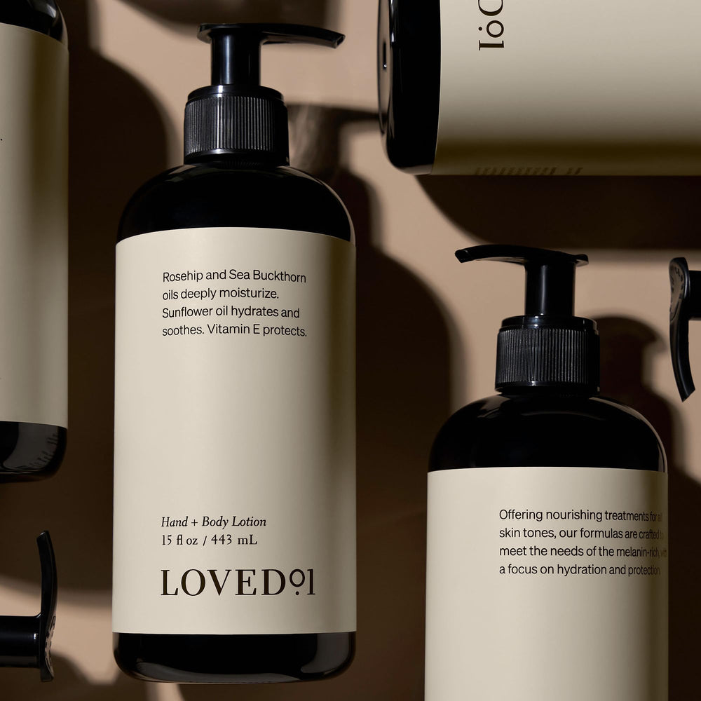 Loved01 hand lotion paired with Hand Wash in display for complete care routine