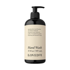 Loved01 hand wash bottle front with lavender-infused formula for gentle cleansing