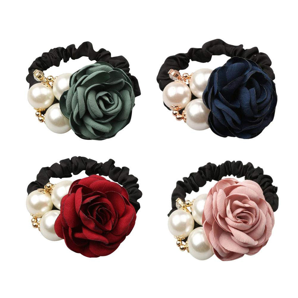 LOVEF lazo de pelo con flor y perla rosa, ideal para uso diario.