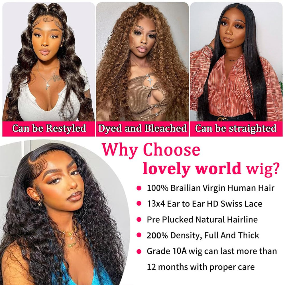 Lovelyworld Deep Wave Wig versatile parting options for hairstyles.