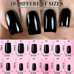 LoveOurHome glossy black square nails with gel finish for durable shine.