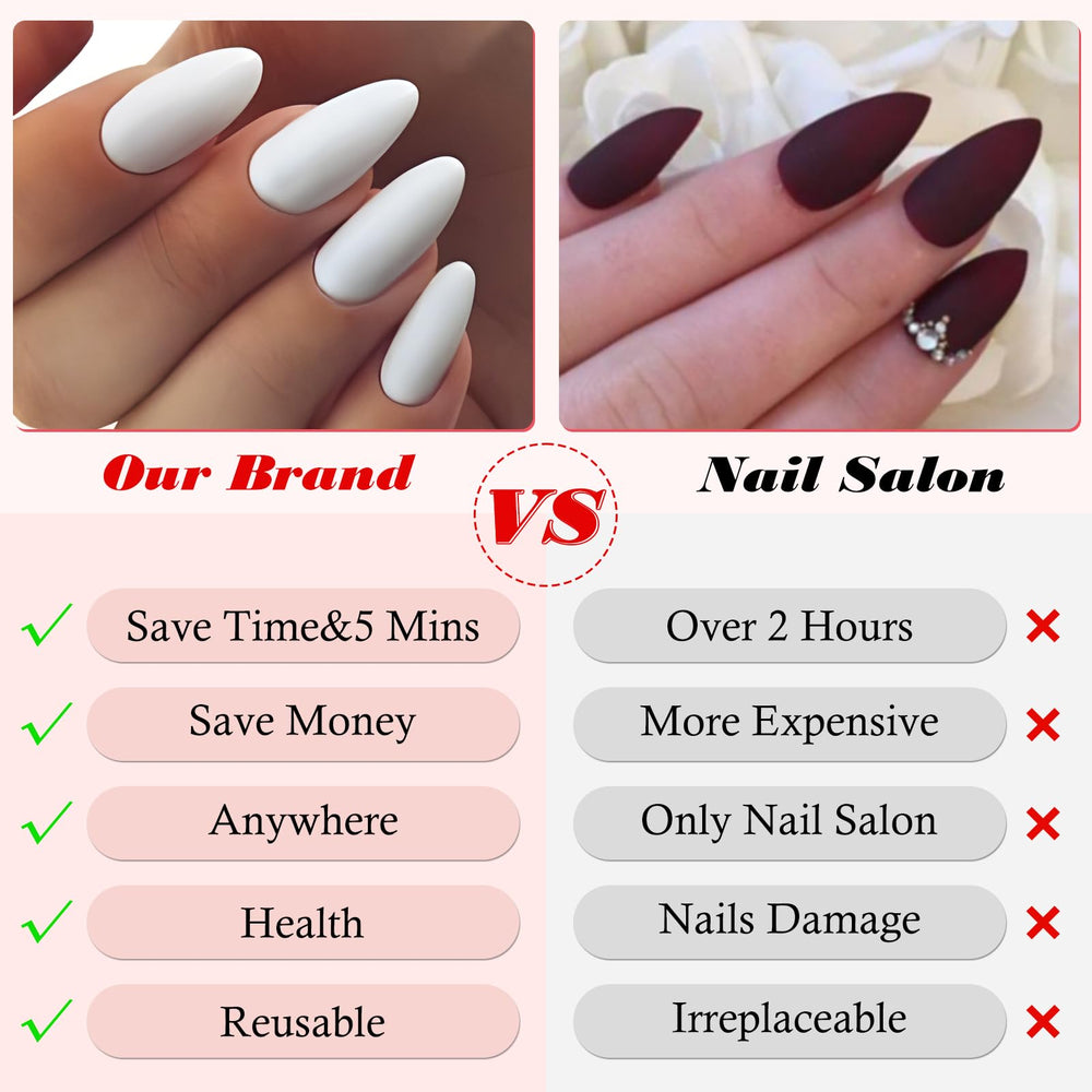 LoveOurHome glossy white almond nails close-up showing UV-like shine.