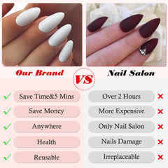 LoveOurHome glossy white almond nails close-up showing UV-like shine.