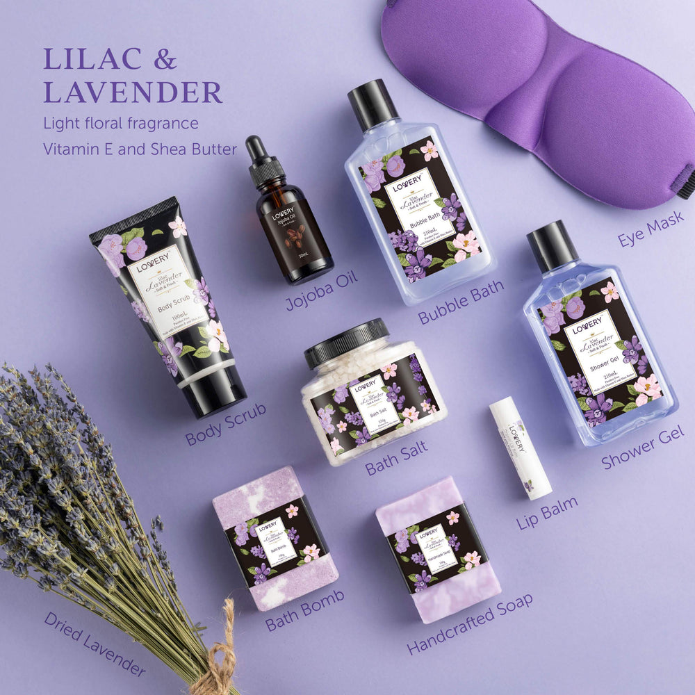 LOVERY 10-piece spa set featuring bath bomb and salts for a relaxing home spa