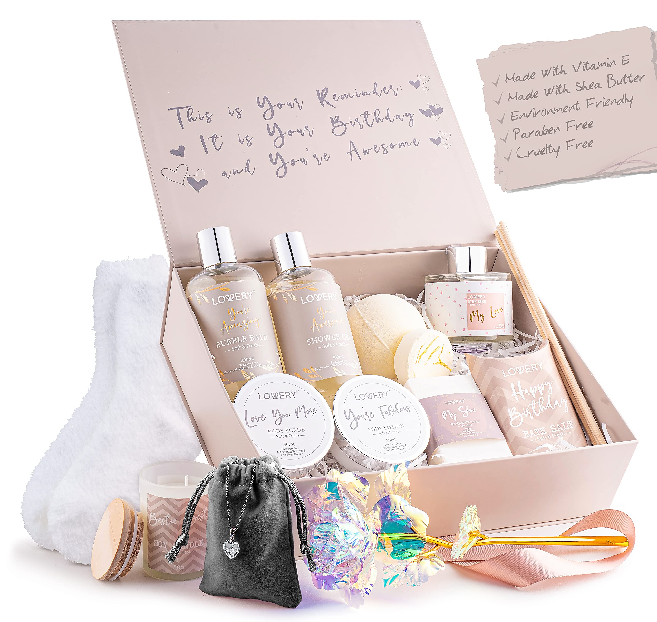 LOVERY 20-piece deluxe bath and spa set arranged for complete home pampering.