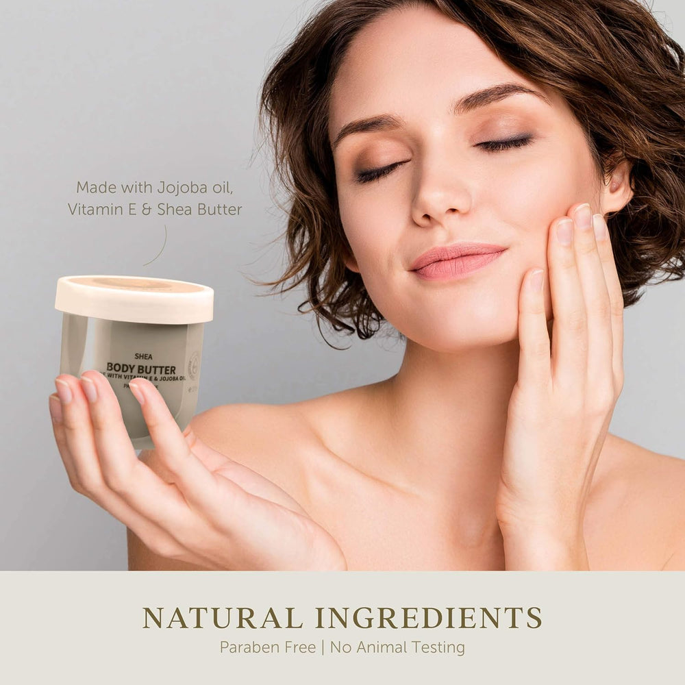 LOVERY almond milk & honey body butter emphasizing nourishment and softness