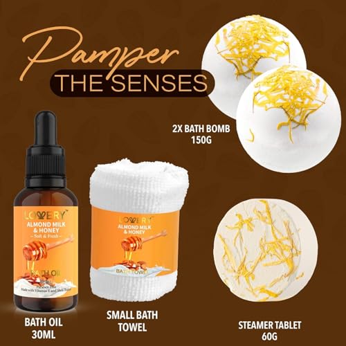 LOVERY almond milk & honey body scrub exfoliates gently for radiant skin.