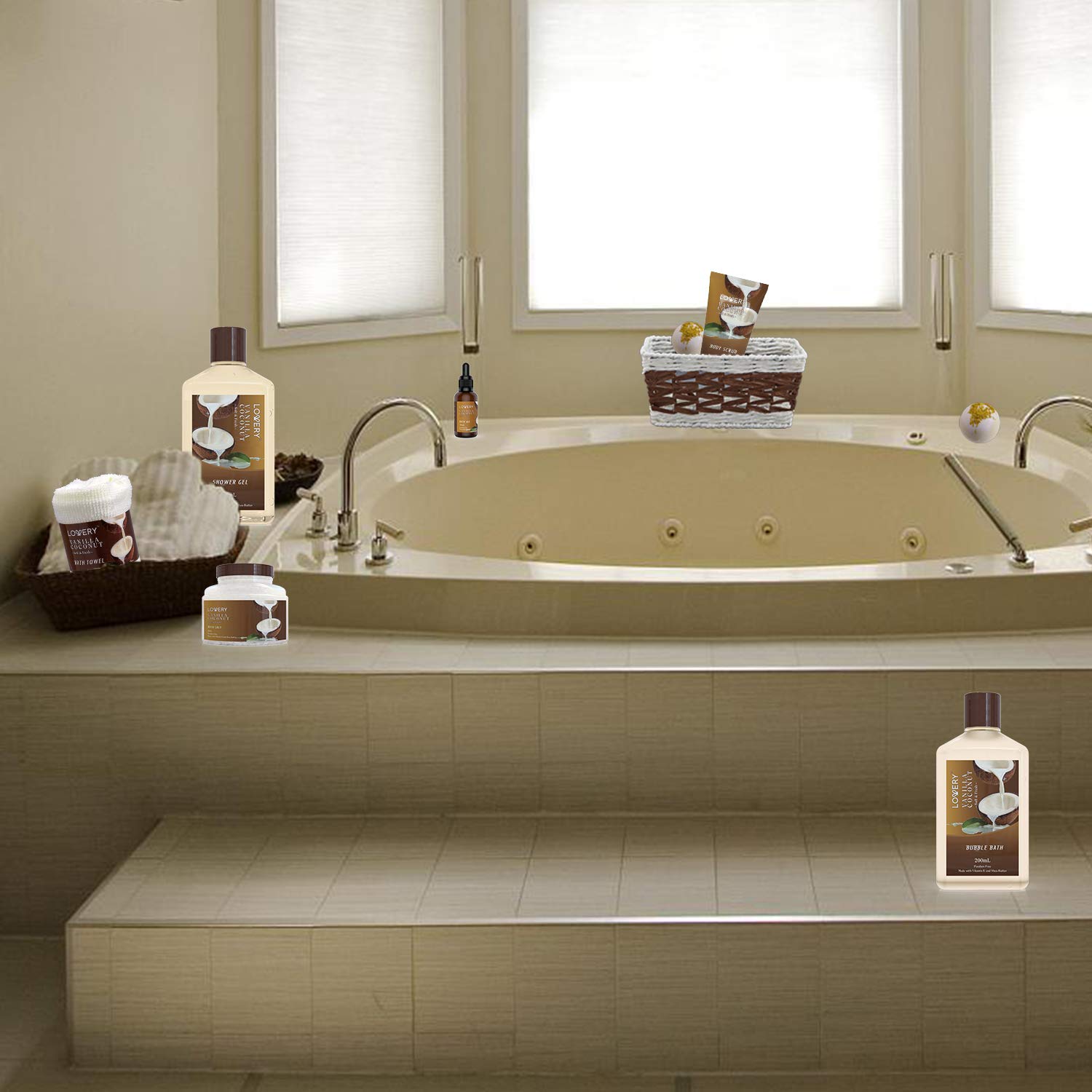 LOVERY bath salt and luxurious towel set in basket