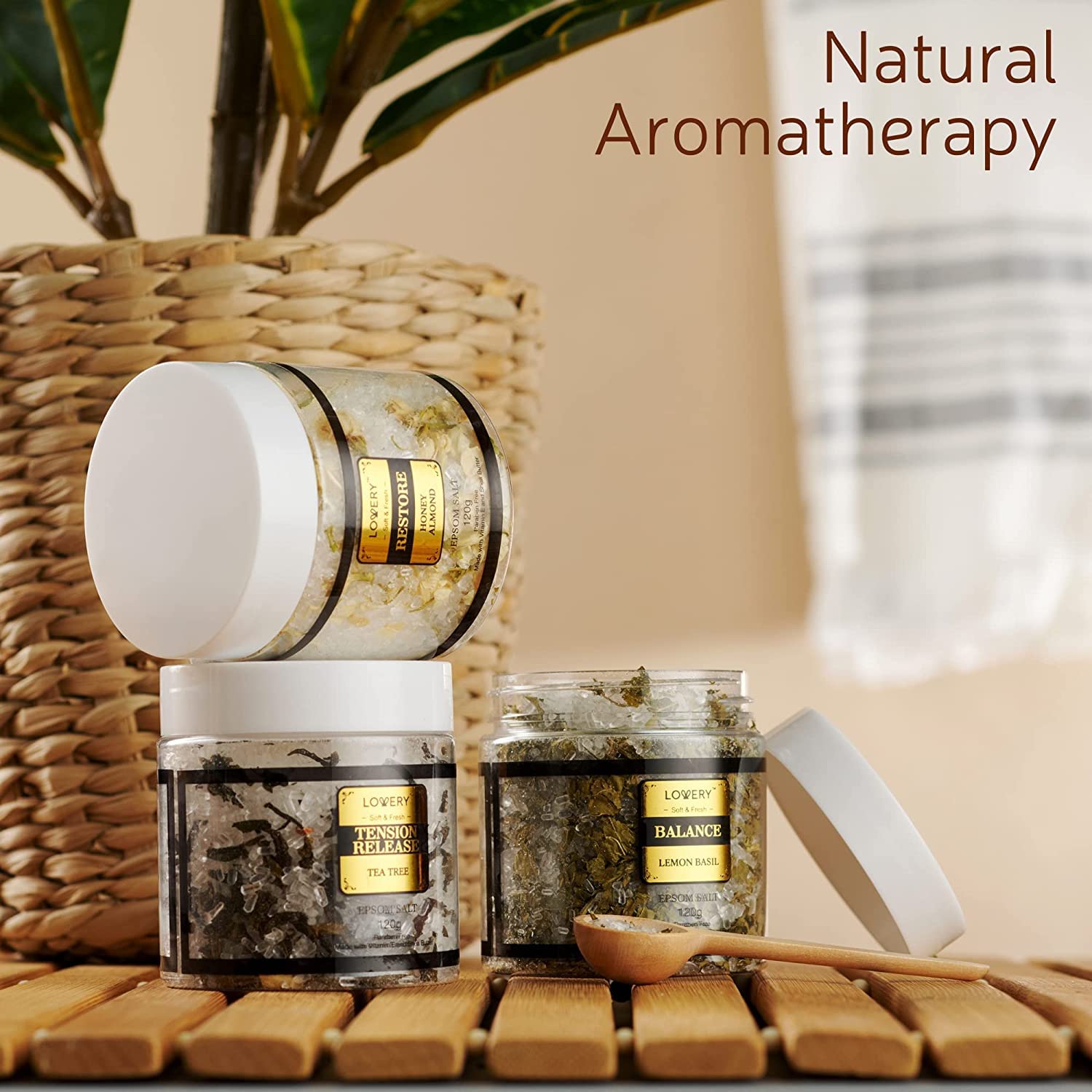 LOVERY bath salt jar tea tree providing refreshing, purifying soak.