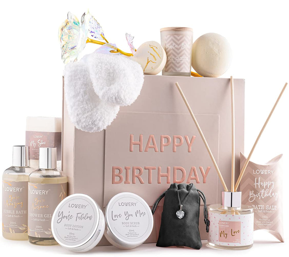 LOVERY birthday spa box cover showcases luxury gift presentation for a pampering celebration.