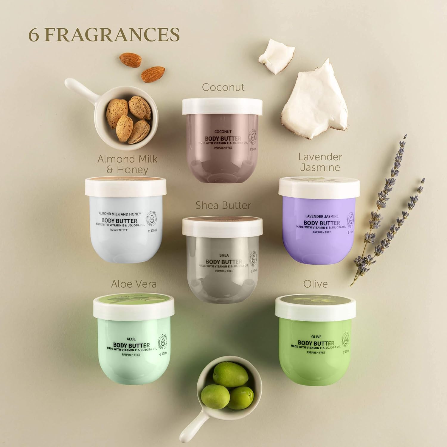 LOVERY six-jar body butter set displayed in decorative tin for gifting
