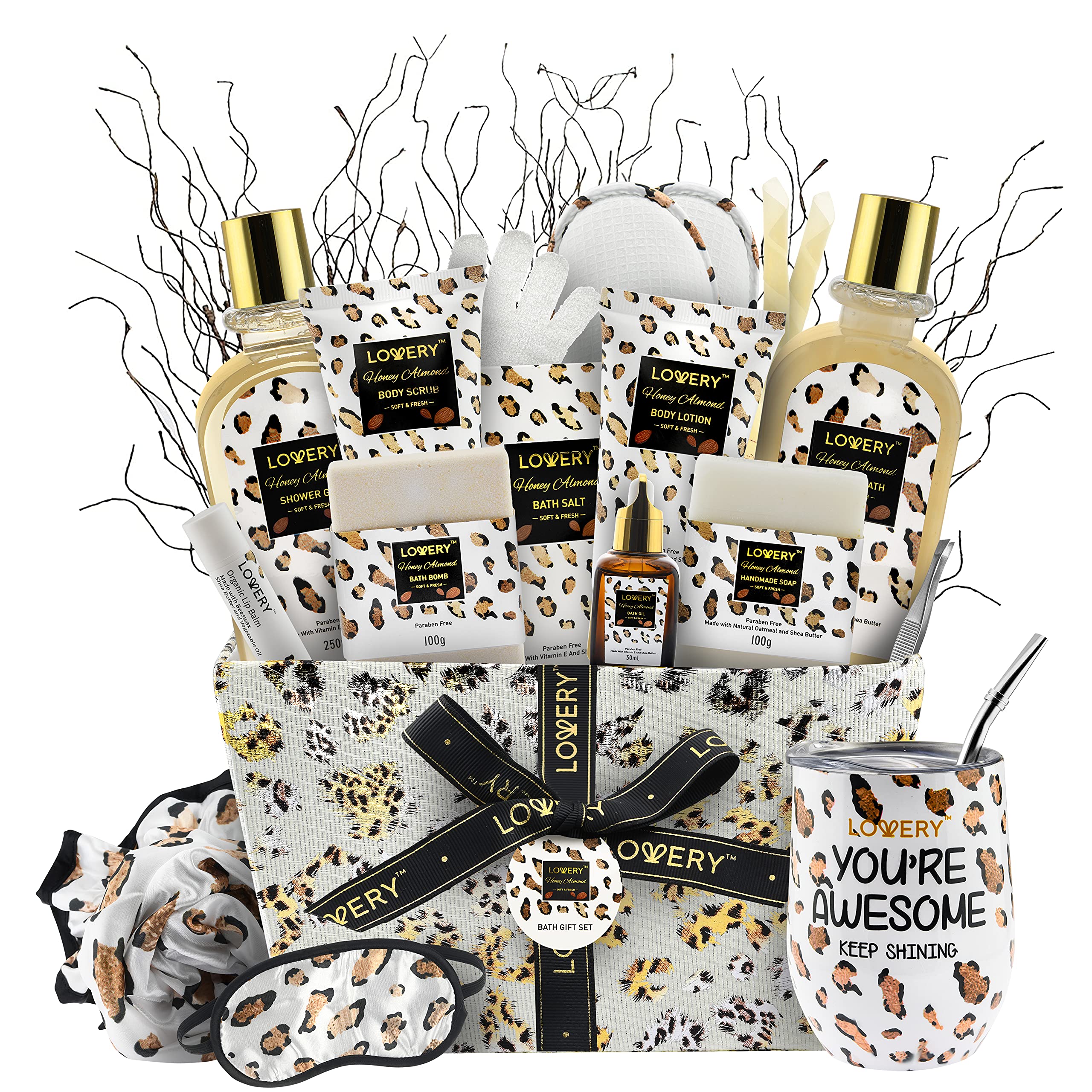 LOVERY Christmas at-home spa kit in leopard basket for a luxe relaxation ritual.
