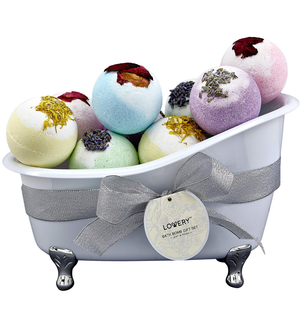 LOVERY Christmas bath bomb gift basket with colorful fizzies for a luxurious soak
