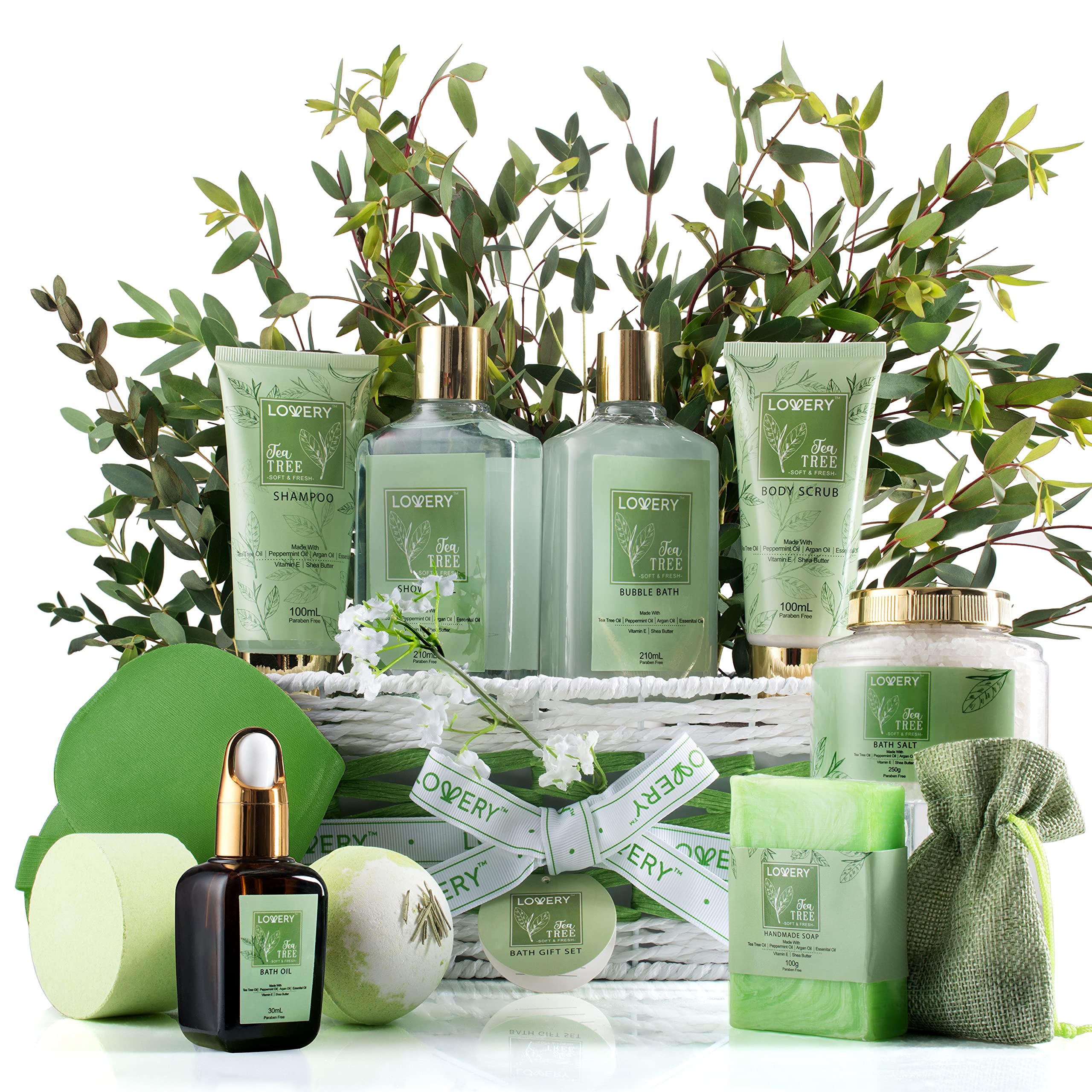 Lovery Christmas Tea Tree Bath Set packaging presents an elegant gift-ready presentation for holidays
